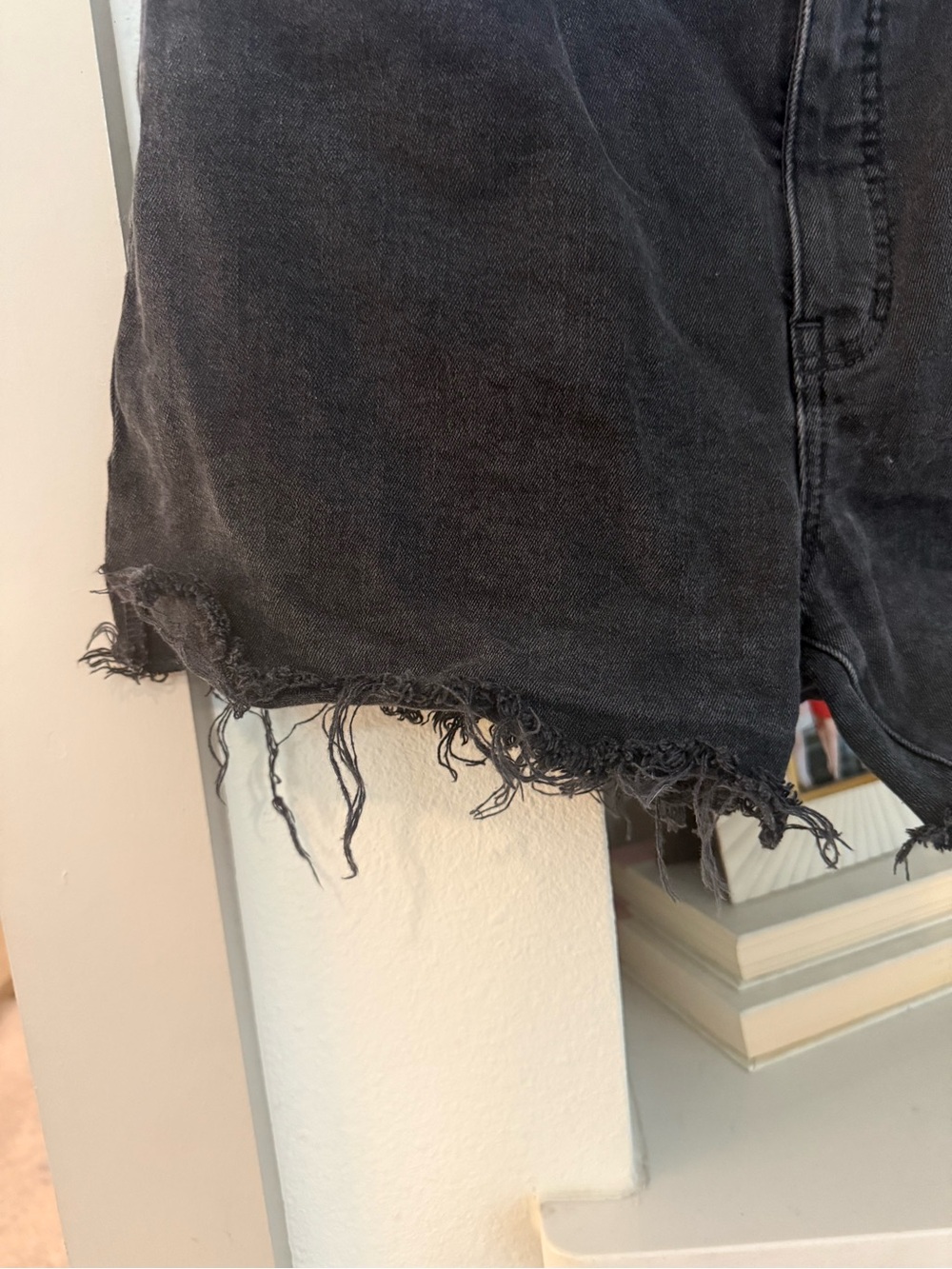 Madewell Black Frayed Hem High-Rise Jean Shorts - Picture 2 of 5